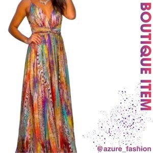 🌟BOUTIQUE Beautifully Vibrant Double-V Neck Maxi Dress!